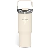 Alwdias Samsta 32oz Reliable Leak-Proof Insulated Tumbler with Dual-Lid Design, Straw & Handle — Double Wall Stainless Steel Travel Mug for Hot & Cold Drinks | White Cream