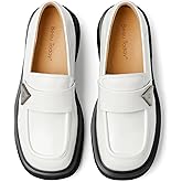 BEAU TODAY Chunky Loafers Women,Patent Full Grain Leather Loafers for Women,Comfortable Slip-on Fashion Platform Shoes, Non Slip Business Casual Work Office Square Toe Dress Shoes