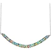 OdrillionGems 100% Natural Ethiopian Opal Gemstones Dainty Bar Necklace, 925 Sterling Silver, Faceted Beads, Healing Crystals, Adjustable, Handmade, Wedding, Women Jewelry, Valentine Gift, 18" Inches