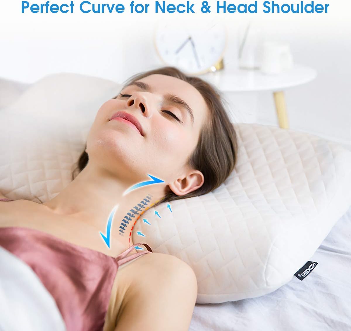 HOKEKI Pillow Ergonomic Cervical Sleeping Pillow for Neck Pain Support for Back, Stomach, Side Sleepers Premium Memory Foam Pillow Removable and Washable Cover White(Standard Size): Home & Kitchen