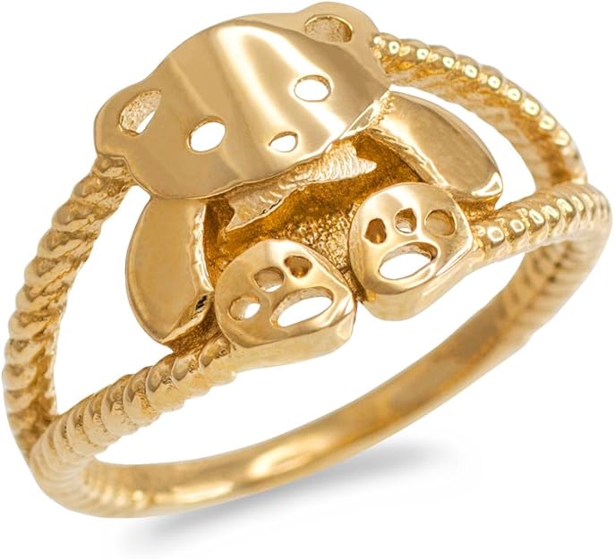 10k Yellow Gold Cute Teddy Bear Ladies Ring (Size 4) Jewelry