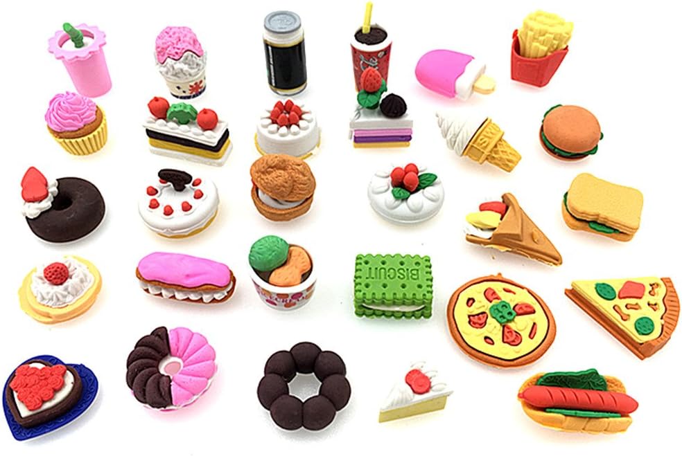 27pcs Puzzle Pencil Eraser Cute Detachable Stationery Eraser for Children Study Supplies Novel Toys(Dessert Food Styling)