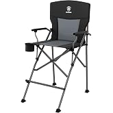 EVER ADVANCED Tall Director Chair 31" Foldable Camping with Carry Bag Black | Portable Camp Chair Sports with Cup Holder Mesh Pockets and Footrest, Heavy Duty