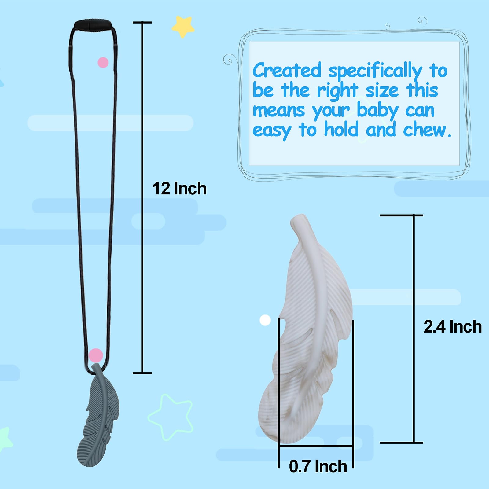 Sensory Chew Necklace for Kids, Boys and Girls, 5 Pack Silicone Feather Chewy Necklaces for Autism, ADHD, Chewing, Oral Motor Chewable Pendant for Mild Chewers
