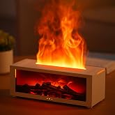 YALEDI Essential Oil Diffuser, 7 Colors Fireplace Flame Fire Oil Diffuser, 150ml Ultrasonic Aromatherapy Humidifier, Scent Diffuser with Remote Control &amp; Timer for Home,Bedroom,Office,Yoga (White)