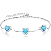 Lwsary Love Heart Bracelet 925 Sterling Silver Halo Heart Birthstone Bracelet Jewelry Gifts for Women