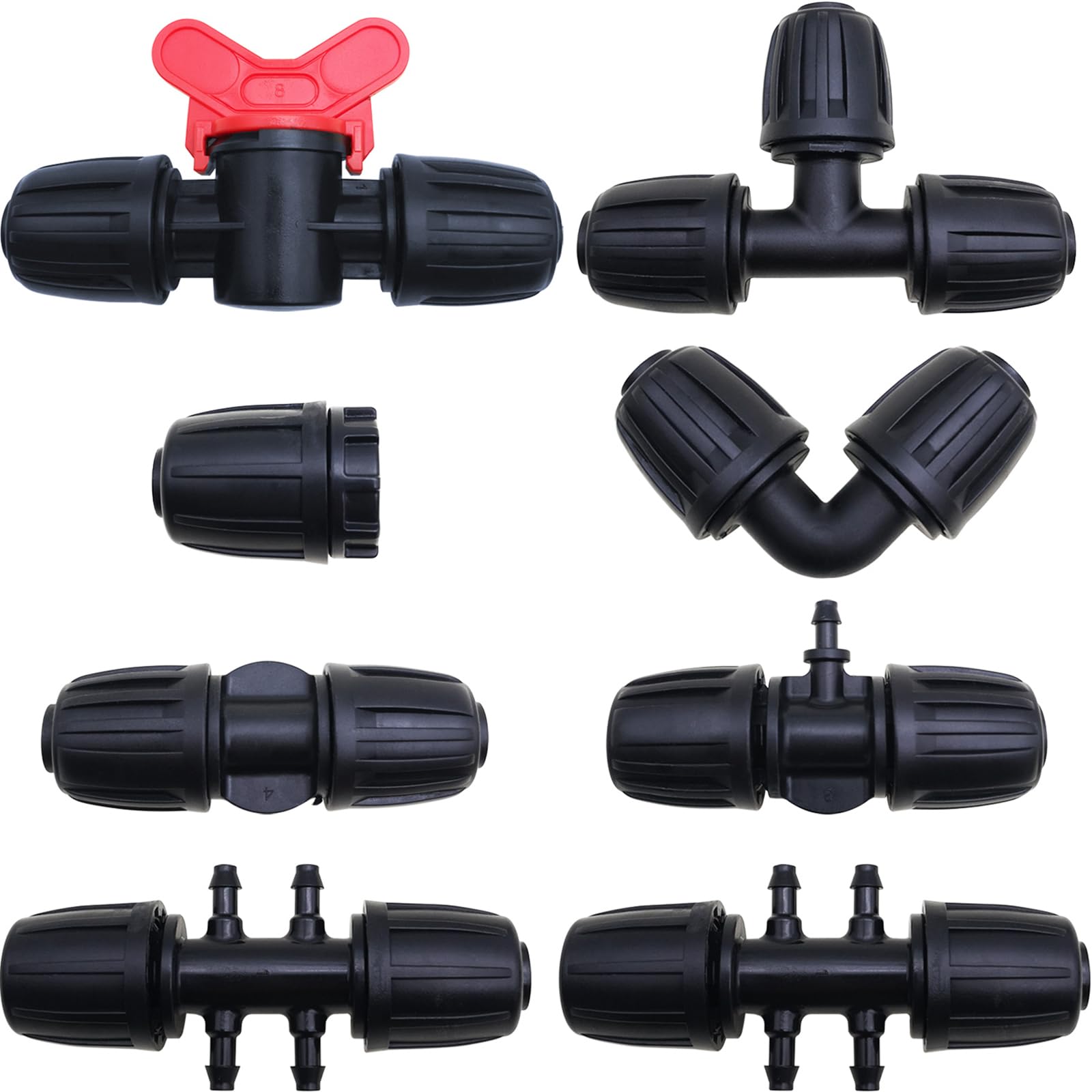 CTRICALVER 8 Pcs Irrigation Fittings Kit, 1/2 inch Tube Irrigation Connector, for Drip Sprinkler Systems, Garden Irrigation Systems, Patio, Lawn or Flower Bed