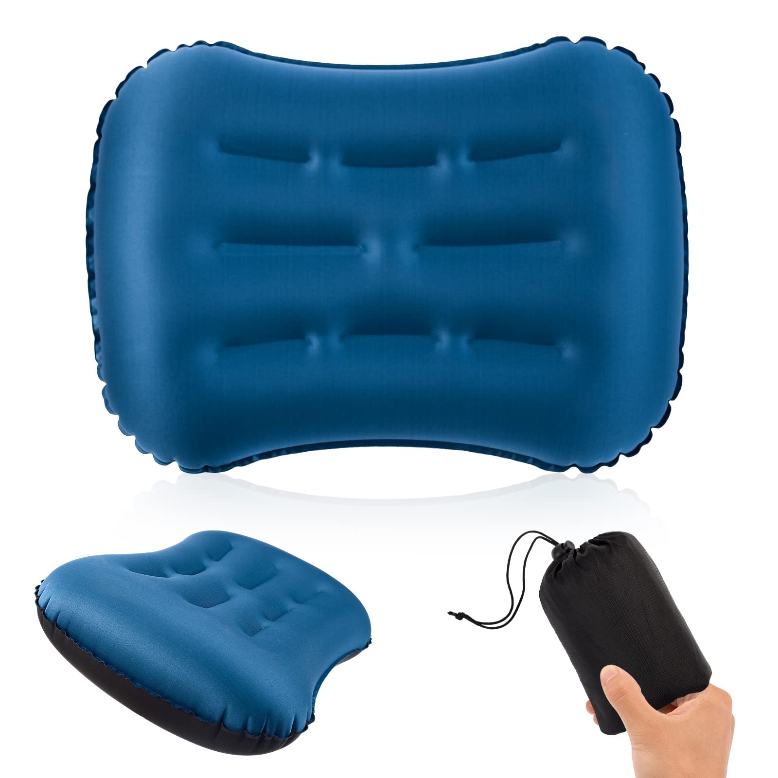 VICKSONGS Camping Pillows/Portable Inflate Pillow – Soft Outdoor Pillow Ultralight, Comfortable, Ergonomic, Waterproof Easy to Carry Pillow for Camping, Beach (Royal Blue)