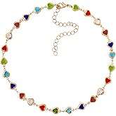 Sacina Boho Trendy Rainbow Heart Choker, Hippie Boho Summer Beach Necklace, Hippie Jewelry, Christmas Jewelry Gift for Women