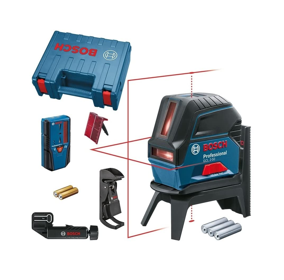 Bosch Professional Cross Line Laser GCL 2-50 (5x AA Batteries, Working Range: 50 m, in Craftsman's Case)