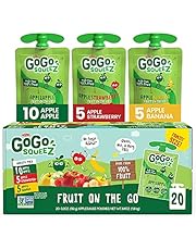 GoGo squeeZ Fruit on the Go Variety Pack, Apple Apple, Apple Banana, & Apple Strawberry, 3.2 oz. (20 Pouches) - Tasty Kids Applesauce Snacks - Gluten Free Snacks - Nut & Dairy Free - Vegan