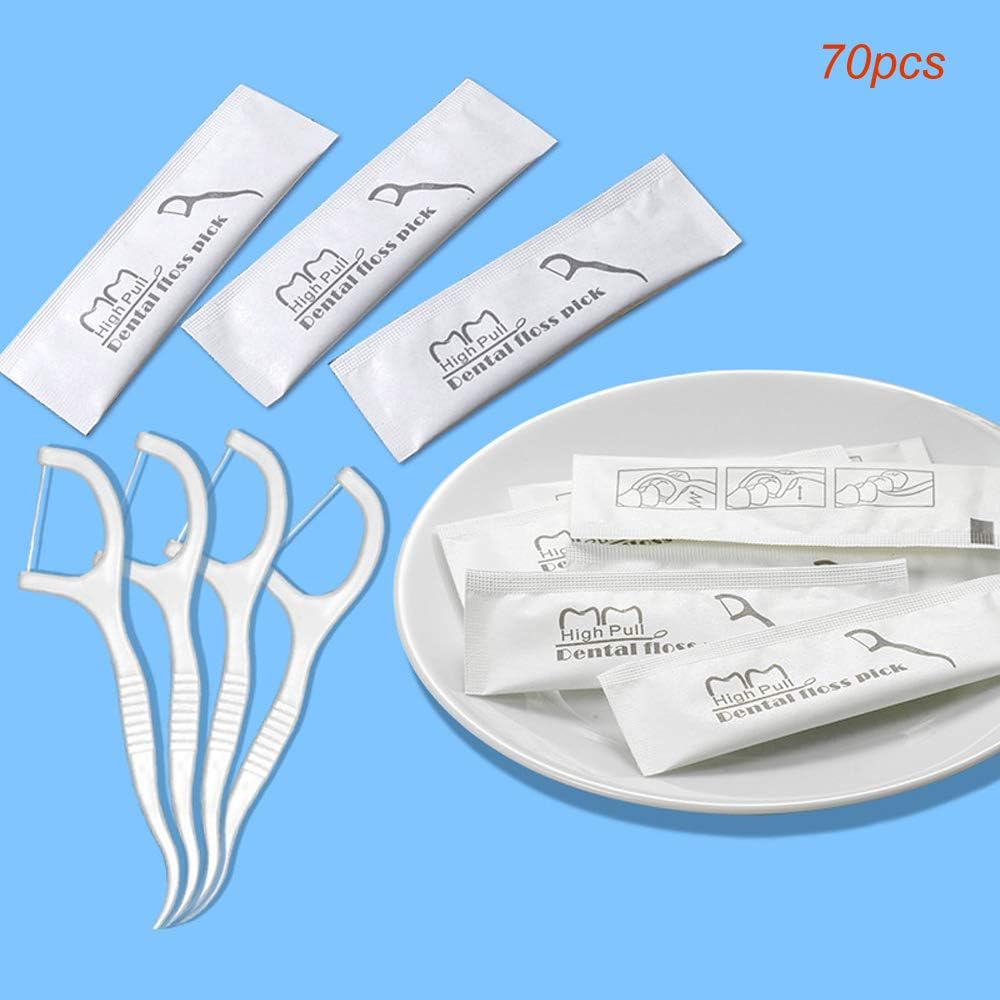 Huture 70PCS Dental Flossers Picks Teeth Wire Travel Floss Cases Dental Floss Toothpick Unflavored Disposable Tooth Sticks for Family Restaurant Hotel Supplies Each Individually Wrapped