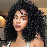 quesdom Short Curly Wigs Black Curly Soft Hair Wig Synthetic Fiber Kinky African American Wig with Bangs for Black Women(1B,Black)