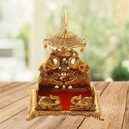 Prince Home Decor & Gifts Handcrafted Krishna Ladoo Gopal/Laddu Bal Gopal White Metal Sihasan, Religious Puja Gifts and Decor, Showpiece - (10 cm x 8 cm x 18 cm)