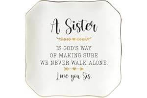 HEXMOZ Christmas Sister Gifts for Women - Birthday Present Ideas for Older Sisters Adult, Big Sis, Little Sis, Sister-in-Law - We Never Walk Alone 4.5"X4.5" Ceramic Jewelry Dish Tray Keepsake