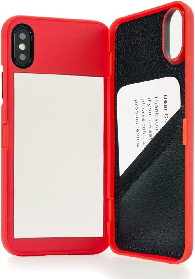 W7ETBEN iPhone Xs Case, iPhone X Wallet Case with Kickstand Built-in Mirror & Card Holder Cover for Apple iPhone X/XS 5.8 Inch (Red)