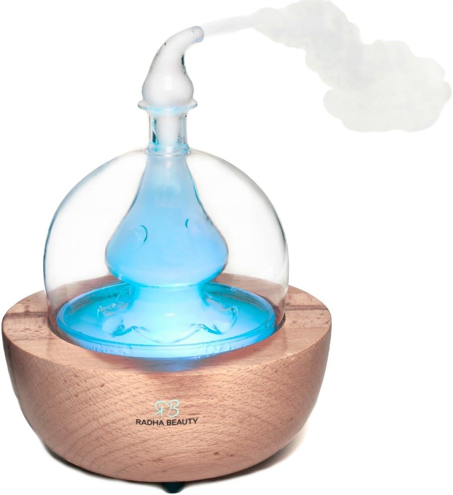 Amazon Com Radha Aromatherapy Essential Oil Diffuser 0 Ml Wood And Glass Ultrasonic Cool Mist Aroma Humidifier With Changing Colored Led Lights Health Personal Care