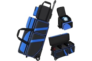 CXINESBAG 4 Ball Bowling Bags with Wheels, Bowling Ball Bag with Multi-Pockets,4 Ball Bowling Bag with Secure Buckle Fixed Ball Cup & Shoe Compartment,3 Ball Bowling Bag+1 Ball Color Matching Add On Tote