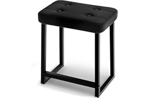 iTsst Vanity Stool Chair, Makeup Stool for Vanity,Small Ottoman Footrest for Living Room, Bathroom, Bedroom, Entryway, Offices，Leather &Metal Legs with Anti-Slip Feet, Black