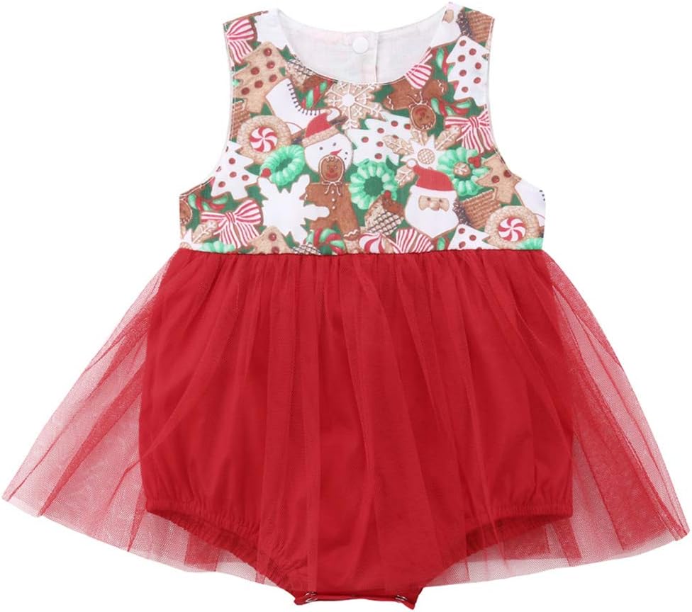 Vawal Baby Kids Girl Cute Santa Sleeveless Tulle Tutu Dress Romper Princess Christmas Clothes