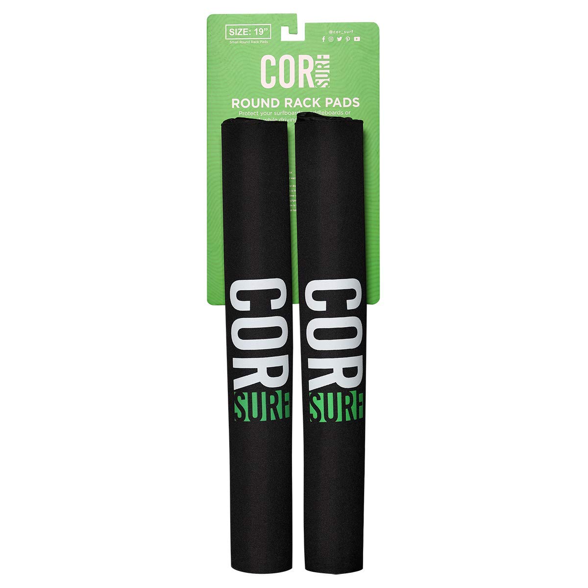 Cor Surf Round Roof Rack Pads | Round Crossbar Pads for Surfboards, Longboards, SUP, Paddleboards or Kayak | Long 28" or Short 19" (19 Inches)