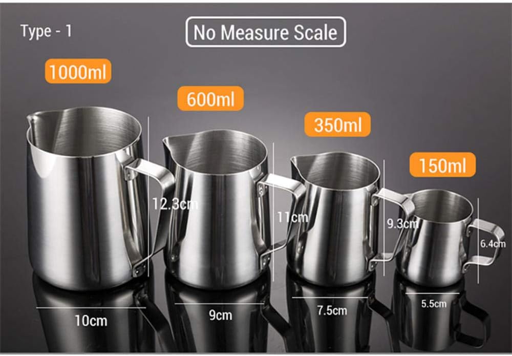 Milk Pitcher Frothing Jug Stainless Steel Milk Frothing Jug Coffee Pitcher Latte Art Cup Capacity 600Ml/1000Ml