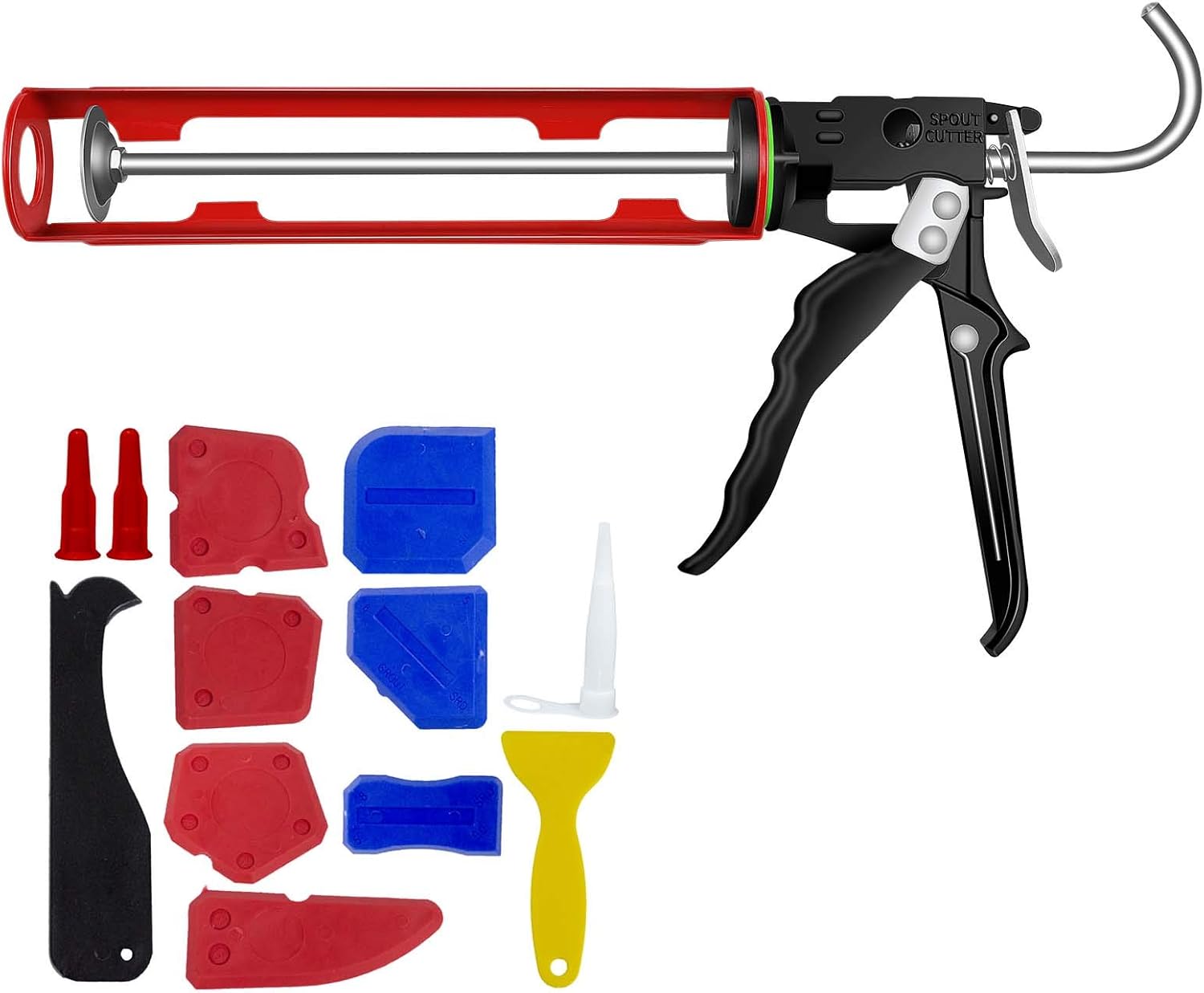 Caulking Gun With Spout Cutter And Puncture Tool Socspark Heavy Duty Caulk Gun 1 10 Gallon Cartridge 26 1 Thrust Ratio 12 Pieces Caulking Tool Kit Silicone Sealant Finishing Tool Amazon Com