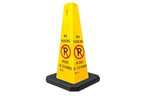 Berry No Parking Safety Cone with Rubber Base – Bright Yellow Traffic Cone with Bilingual English/French No Parking/Interdit 