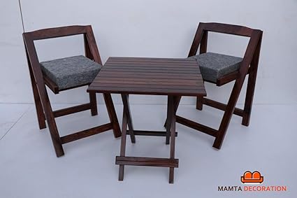 Mamta Decoration Sheesham Wood Foldable Patio Dining Set for Balcony Garden and Outdoor | 2 Chairs and Square Table | Brown