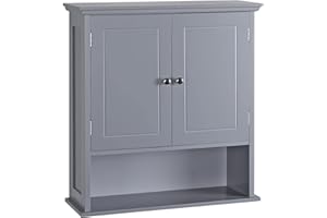 Yaheetech Wall Mount Wooden Cabinet, Hanging Medicine Cabinet with Double Doors and Adjustable Shelf, Dark Gray