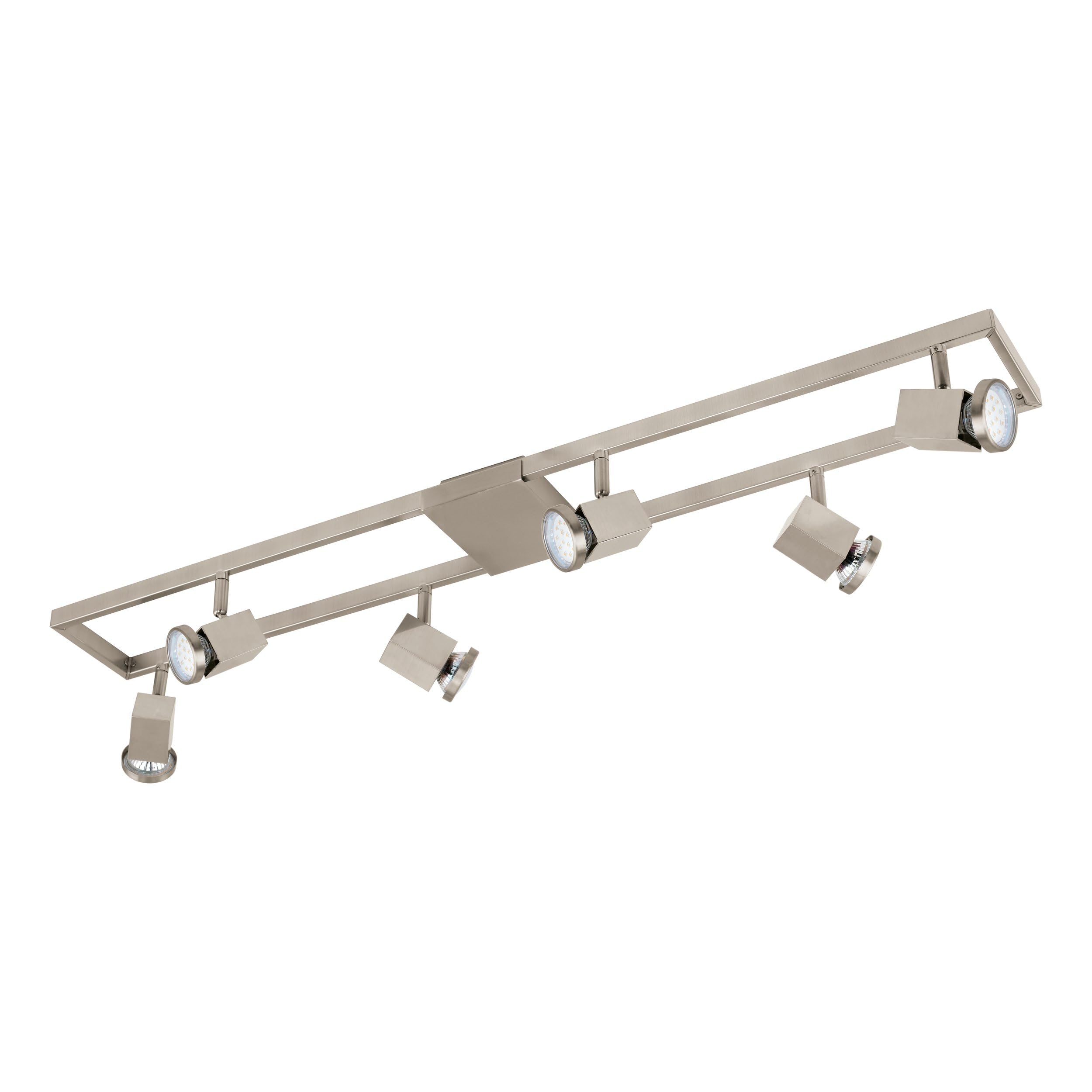 Eglo LED Ceiling Light Zeraco, 6-spot Ceiling Fixture, Metal and Plastic Construction, Silver Living Room lamp, Spots with GU10 Bulbs, Warm White Light