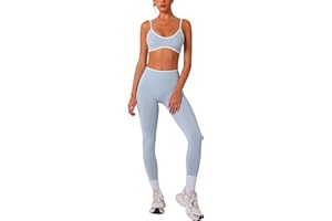 ABOCIW Womens 2 Piece Workout Sets Seamless Color Block Sports Bra Scrunch Butt Lifting High Waist Leggings Gym Set