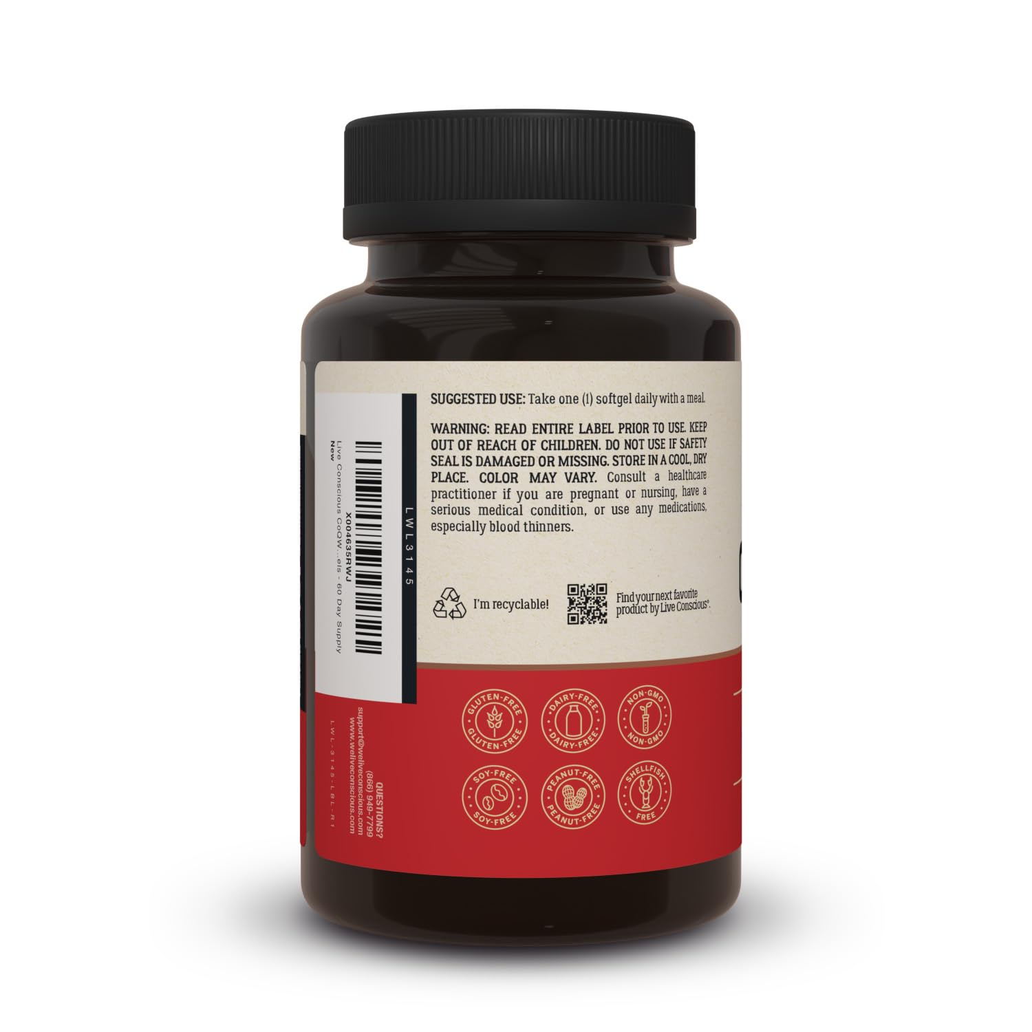 Live Conscious CoQWell - CoQ10 Heart, Brain, and Vascular Health Support, Coenzyme Q10 Ubiquinone - 60 Softgels - 60 Day Supply
