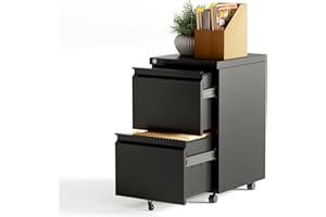 2 Drawer File Cabinet on Wheels with Lock, Under Desk Metal Filing Cabinet for Home Office, Rolling Storage for Letter Legal 