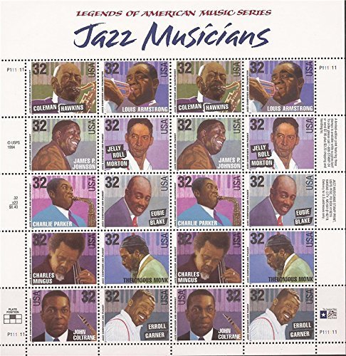 Jazz Musicians Sheet of Twenty 32 Cent Stamps Scott 2983-92 by USPS