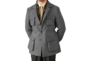 Men's Vintage Herringbone Tweed Blazer Double Breasted Lightweight Casual Formal Suit Jacket