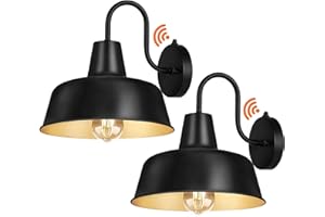 CINOTON Dusk to Dawn Outdoor Wall Sconce Light Farmhouse Outdoor Barn Light, Front Porch Light Garage Lights Industrial Black Exterior Wall Lighting for House Porch Entryways Garage, 2Pack