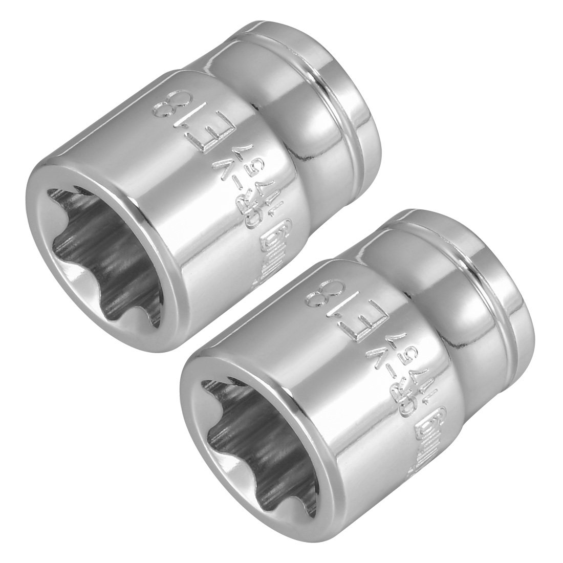 sourcing map 2Pcs 3/8-inch Drive E18 External Torx Shallow Socket, Cr-V Steel (Polishing)