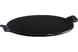 Emile Henry Made in France Flame Top Pizza Stone, Black. Perfect for Pizzas or Breads. In the Oven, On Top of the BBQ. Safe up to 750 degrees F. 100% Natural Clay, Glazed Surface. Easy to Clean.