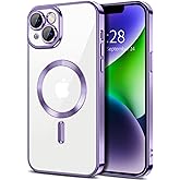 Hython Magnetic Clear for iPhone 14 Case with Camera Lens Protector [Compatible with MagSafe] Luxury Plating Edge Slim Soft TPU Cover Protective Phone Case for iPhone 14 6.1", Light Purple