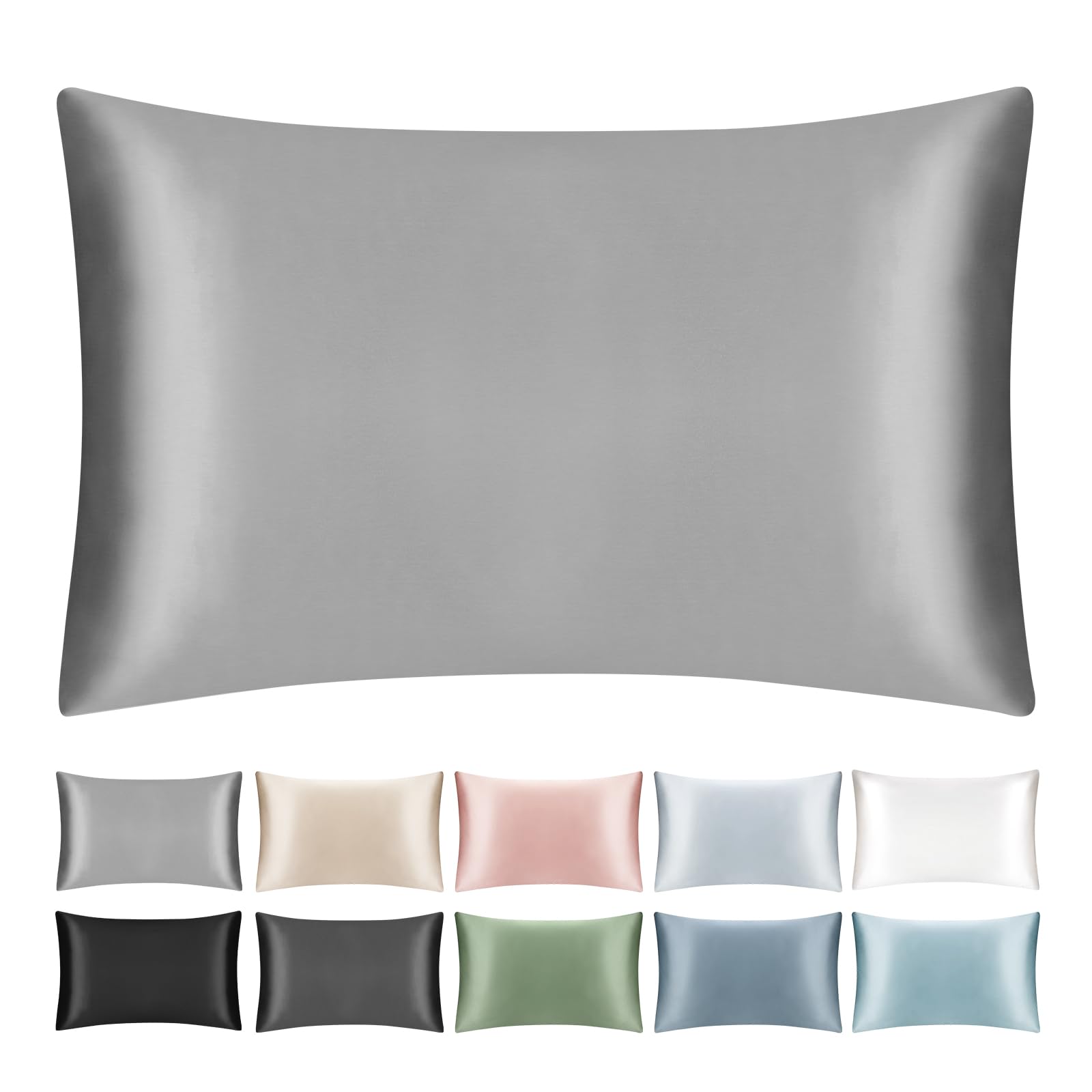 SILKTALE Zippered Mulberry Silk Pillowcase for Hair and Skin,1pc,Gray/Grey,Queen Size 50 x 75 cm