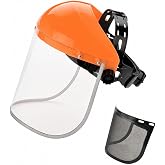 ascavs Face Shield for Grinding and Cutting, 2-in-1 Clear and Mesh Visors | ANSI Z87.1 tested polycarbonate screen and adjustable ratchet headgear for woodworking, weed eating, trimming and yard work