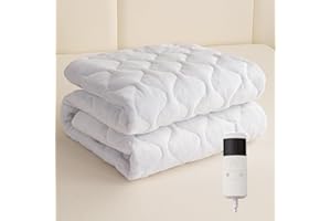 OS OMYSTYLE Flannel Electric Heated Mattress Pad Twin Size with 5 Heat Settings Controller, 8-Hour Selectable Auto Shut-Off, Fast Heating Bed Warmer with 21" Deep All-Around Elastic Pocket (39" x 75", White)