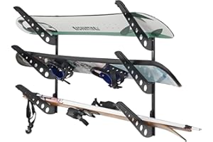 JUSTOOP Snowboard Wall Racks, Adjustable Storage Rack for Ski, Surfboard, Wakeboard, Snowboard Wall Mount Display, White/Black