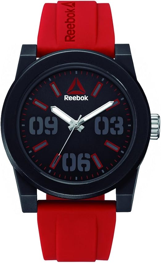 Reebok Hook Mens Analog JapaneseQuartz Black Watch with Red Silicone