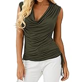 Veatzaer Women Cowl Neck Tank Tops Summer Ruched Sleeveless Casual Shirts Side Shirring Cotton Tops