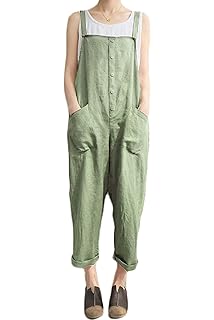 green linen overalls