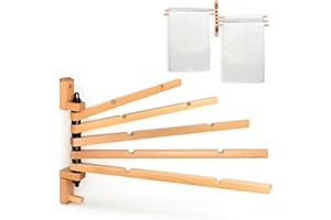 TERRA HOME Swivel Towel Rack - Clothes Drying Rack Wall Mounted - Crafted with Rustic Hard Wood - 5 Durable Rods, Stylish and