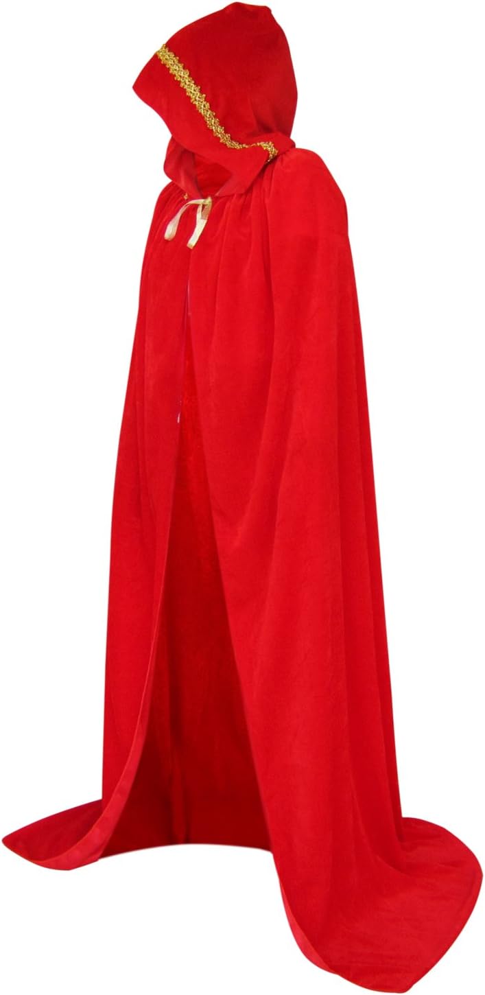 HowYouth 59" Full Length Hooded Cloak Long Velvet Cape for Vampire Halloween Christmas Cosplay Costumes (2 Style)