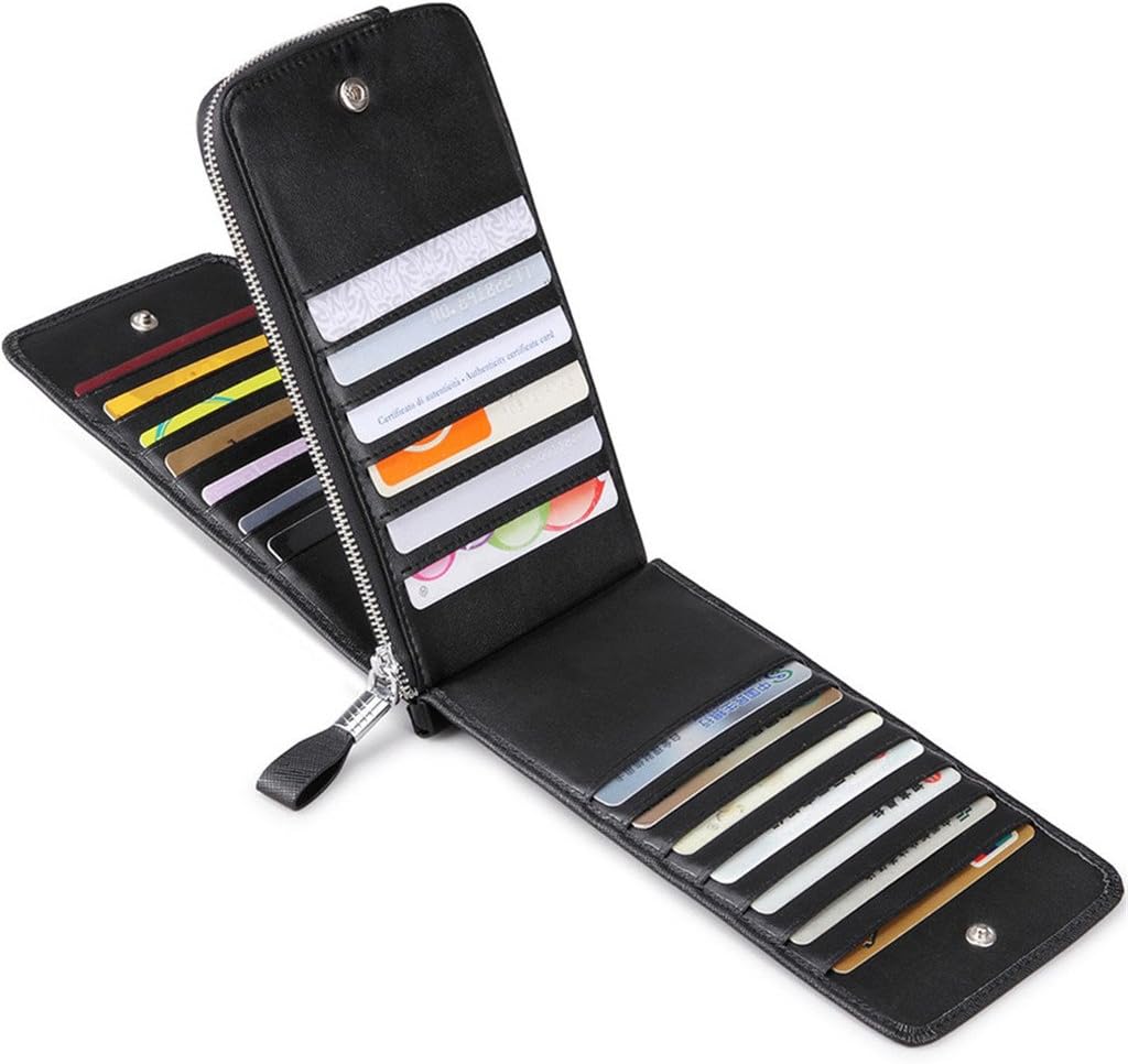 JEEBURYEE Women's Genuine Leather RFID Blocking Long Zip Wallet Credit Card Organizer, Black